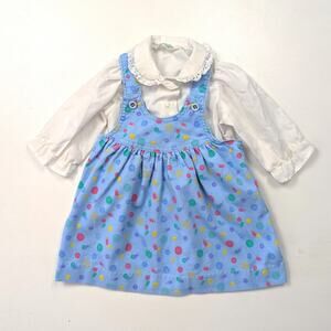 Vintage Healthtex Dress Girls Sz 18m Blue Pinafore Jumper Corduroy Outfit 80s